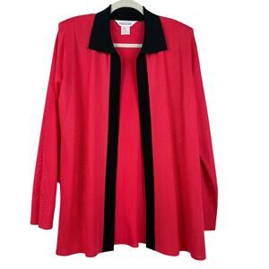 Misook Dark Coral Cardigan Black Trim Knit Jacket Women's Medium Career Chic